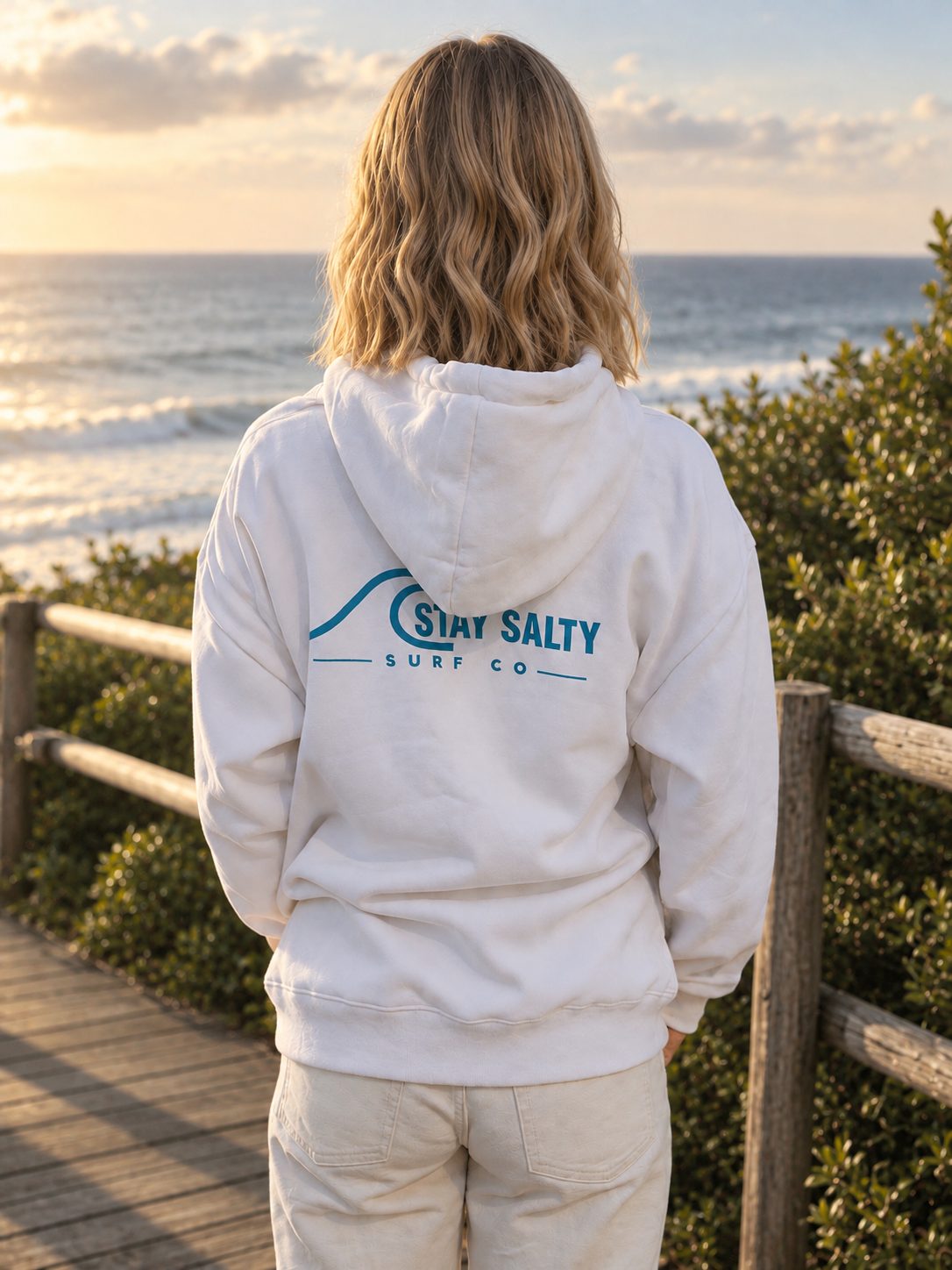 Stay Salty Relaxed Fit Hoodie- White